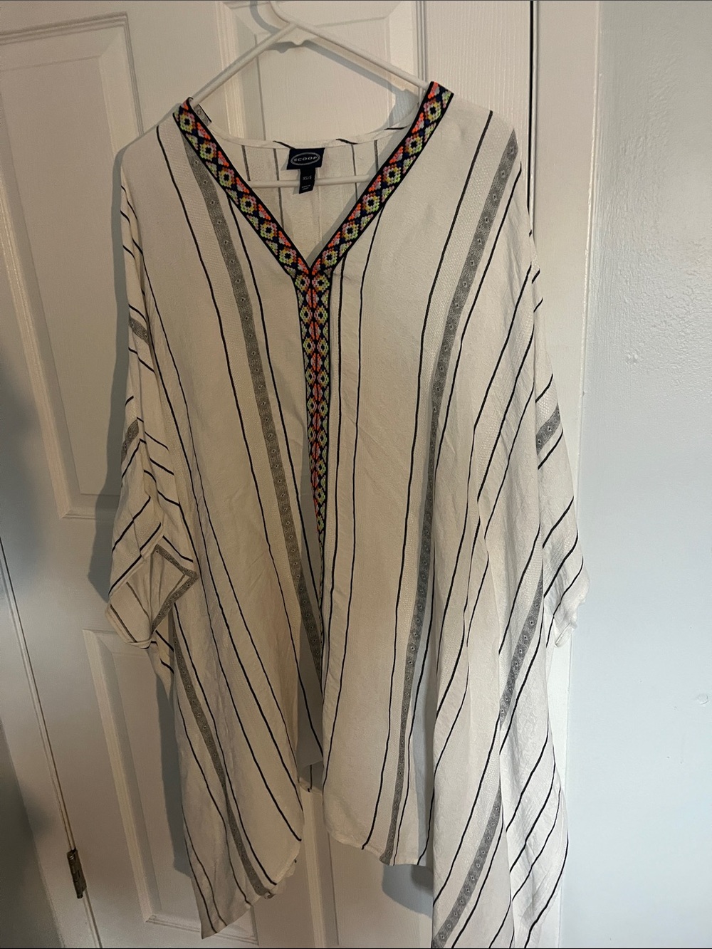 Scoop Cream and Black Striped kaften tunic Multicolor Embroidery size xs/s